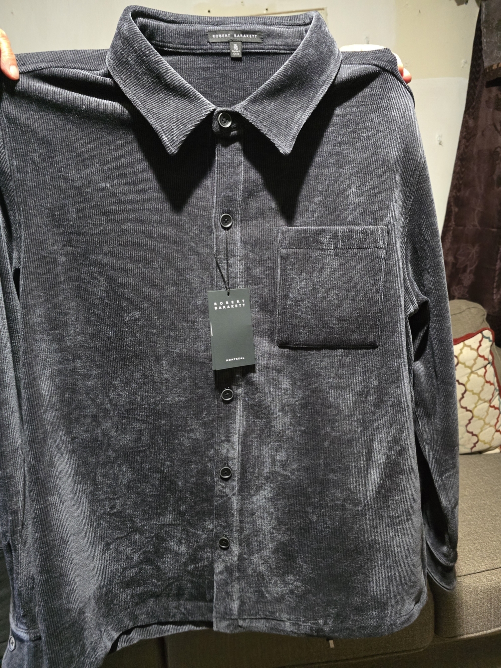 Robert Barakett Men's Charcoal Corduroy Button-Down Shirt